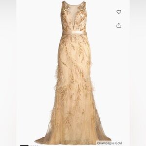 Basix feathered lace deep v-neck gown